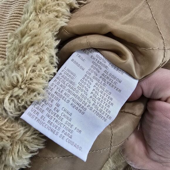 Vtg Y2K Jacket Women Large Tan Sherpa Teddy Fuzzy Corduroy Coat Mob Mudd 90s - Picture 9 of 14